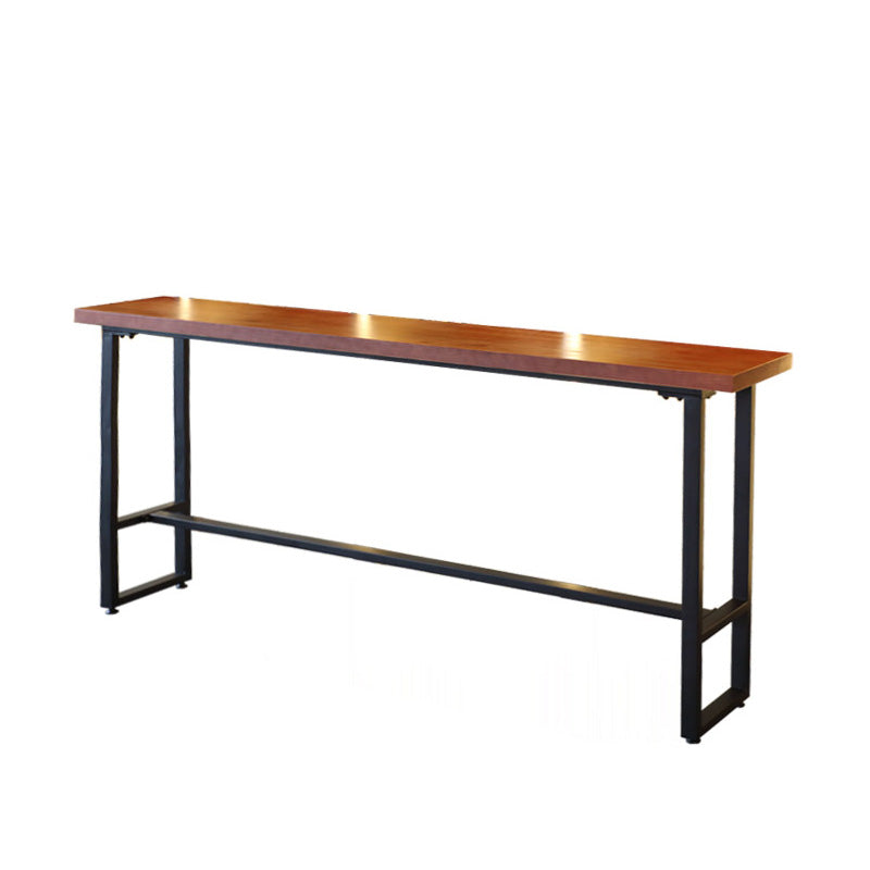 Rectangular Bar Height Table Solid Wood Top Bistro Pub Table with Black Base