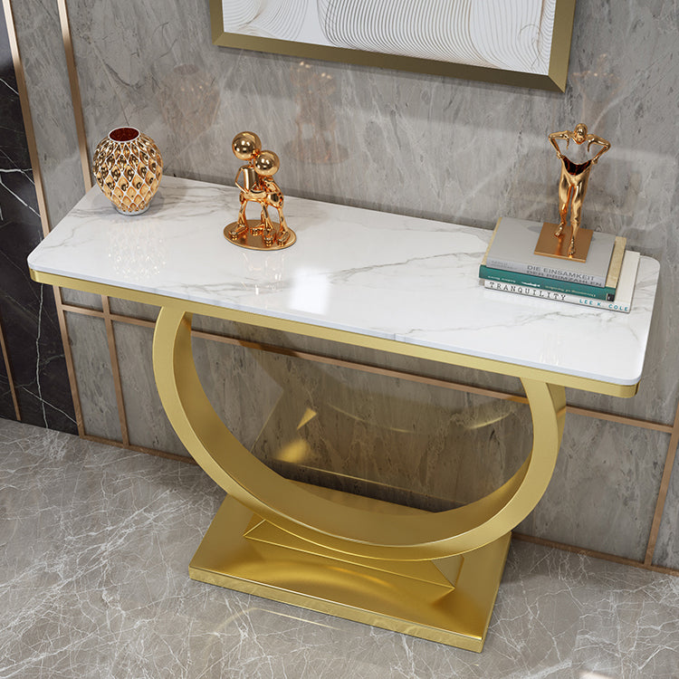 Stone Console Table Modern 31.5-inch Tall Accent Table with Shelf