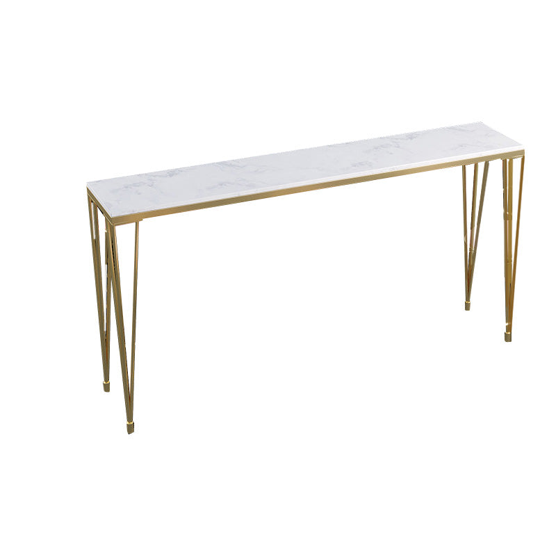 Rectangular Bar Height Table White Faux Marble Top Bistro Pub Table with 4 Legs