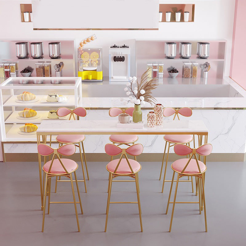 Rectangular Bar Height Table White Faux Marble Top Bistro Pub Table with 4 Legs