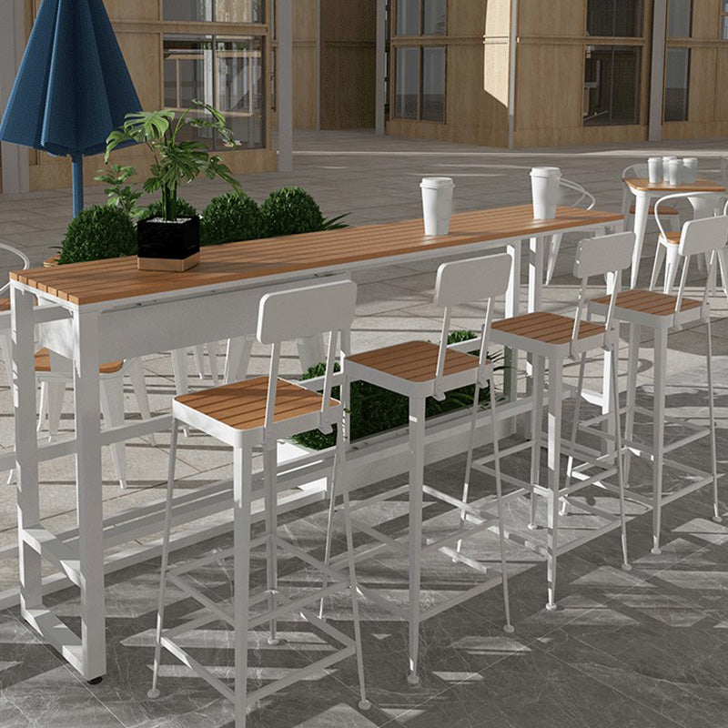 Modern Bar Height Table Metal and Wood Bistro Bar Table with White Base