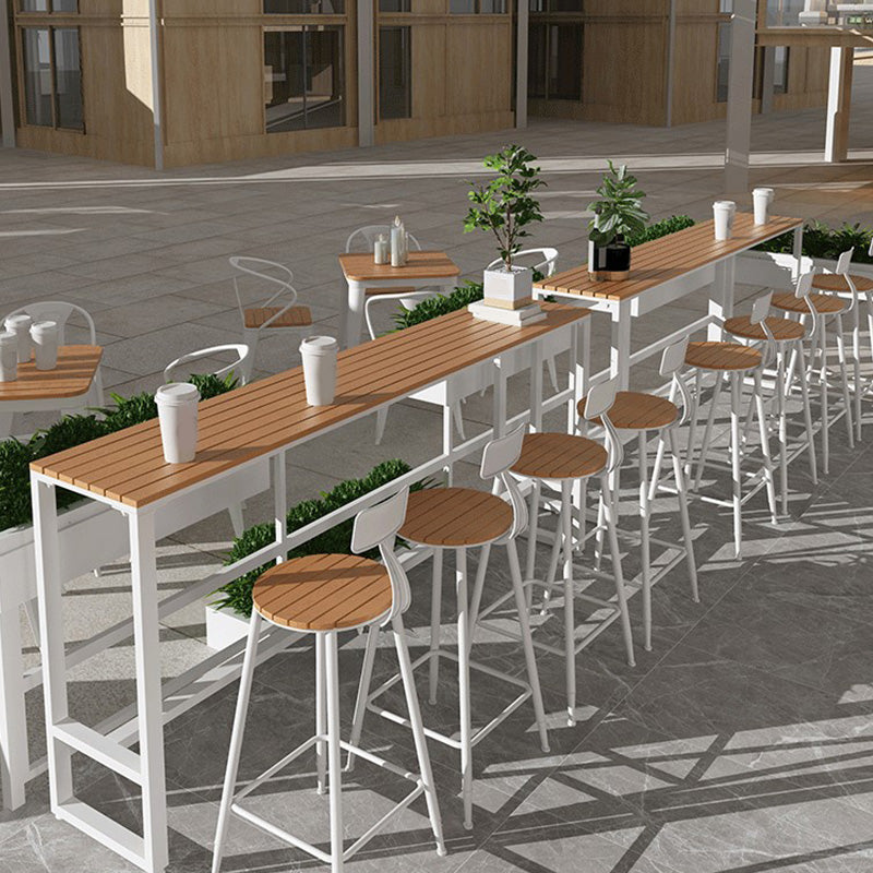 Modern Bar Height Table Metal and Wood Bistro Bar Table with White Base