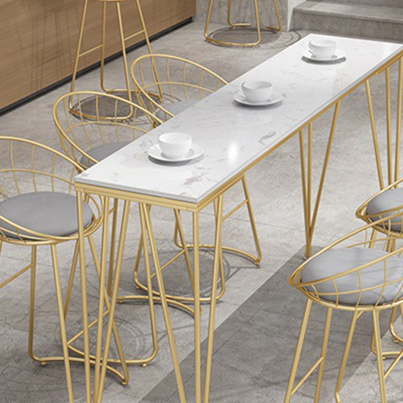 White Rectangular Bar Height Table Glam Style Bistro Pub Table with Four Legs