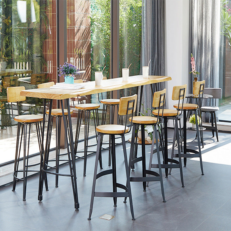 Modern Bar Height Table Solid Wood Top Bistro Pub Table with Metal Legs