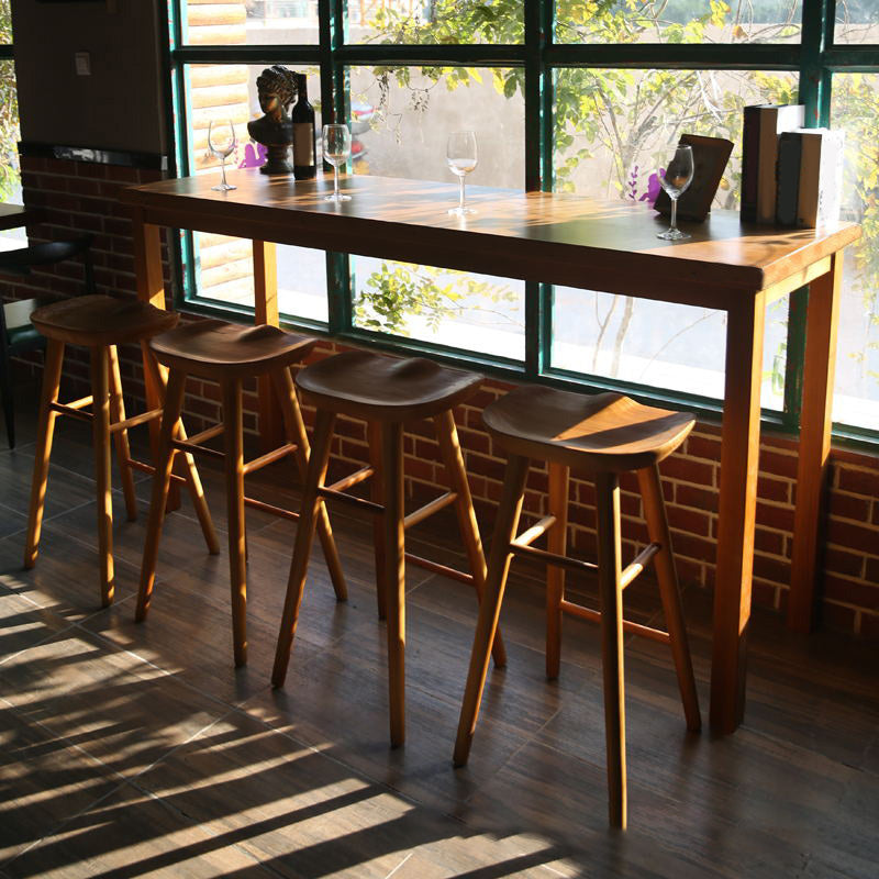 Modern Bar Height Table Solid Wood Top Bistro Pub Table with Wood Legs