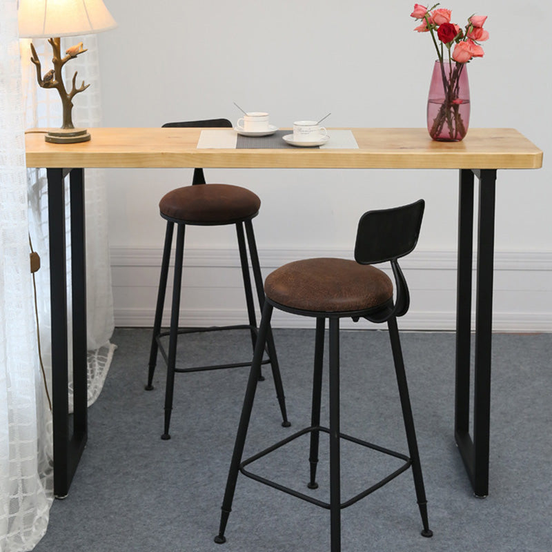 Industrial Counter Height Table Solid Wood Top Pub Table with Metal Base