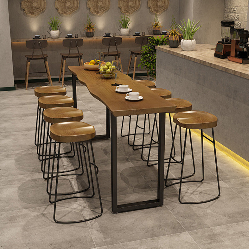 Industrial Bar Height Table Solid Wood Top Bistro Table with Sled Base