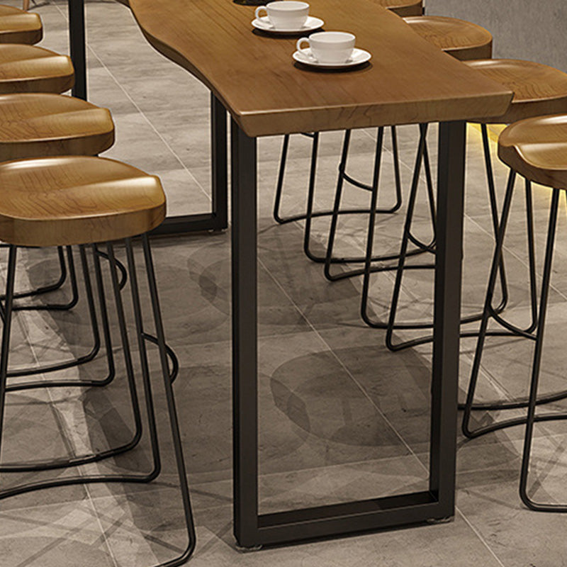 Industrial Bar Height Table Solid Wood Top Bistro Table with Sled Base