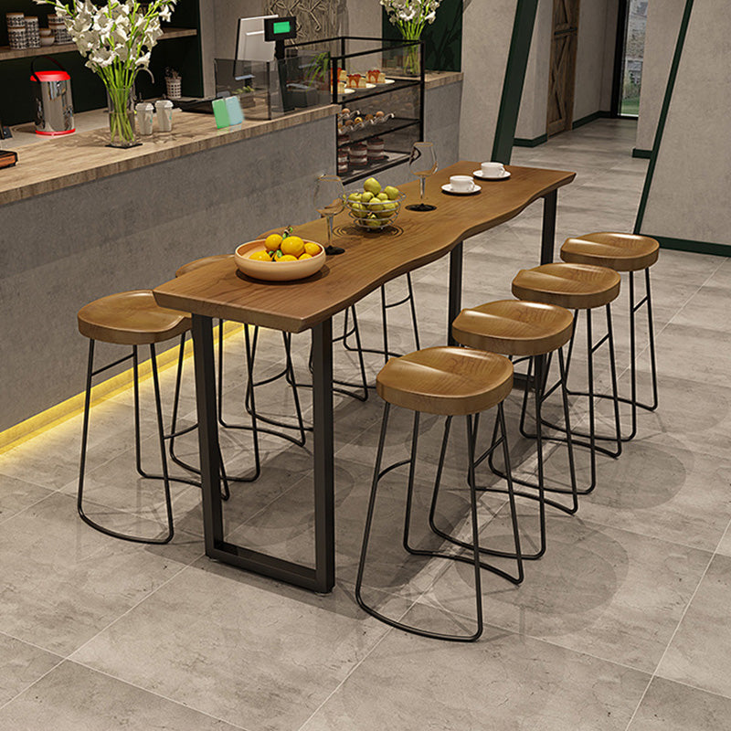 Industrial Bar Height Table Solid Wood Top Bistro Table with Sled Base