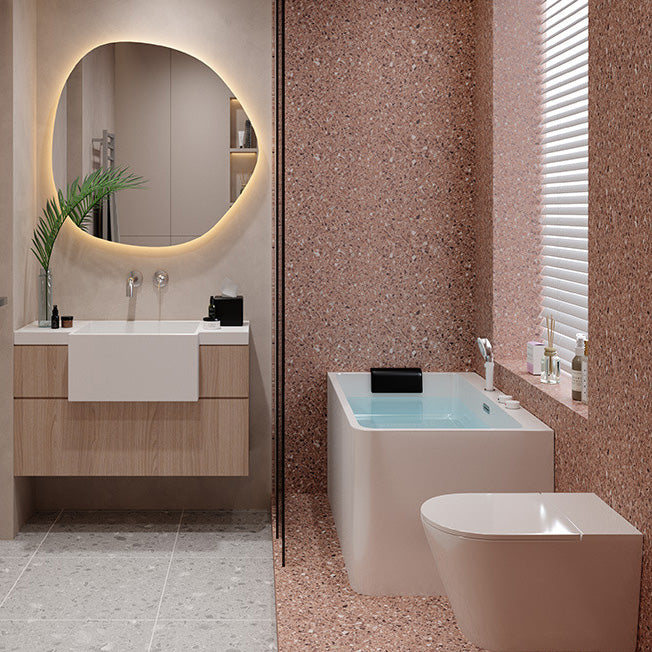 Bathroom Rectangular Bathtub White Acrylic Back to Wall Soaking Tub