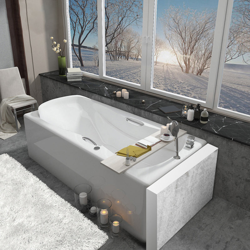 Modern Rectangular White Bathtub Back to Wall with Drain Bath Tub