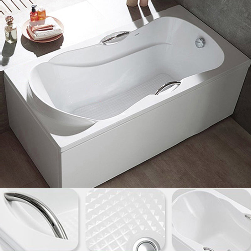 Modern Rectangular White Bathtub Back to Wall with Drain Bath Tub