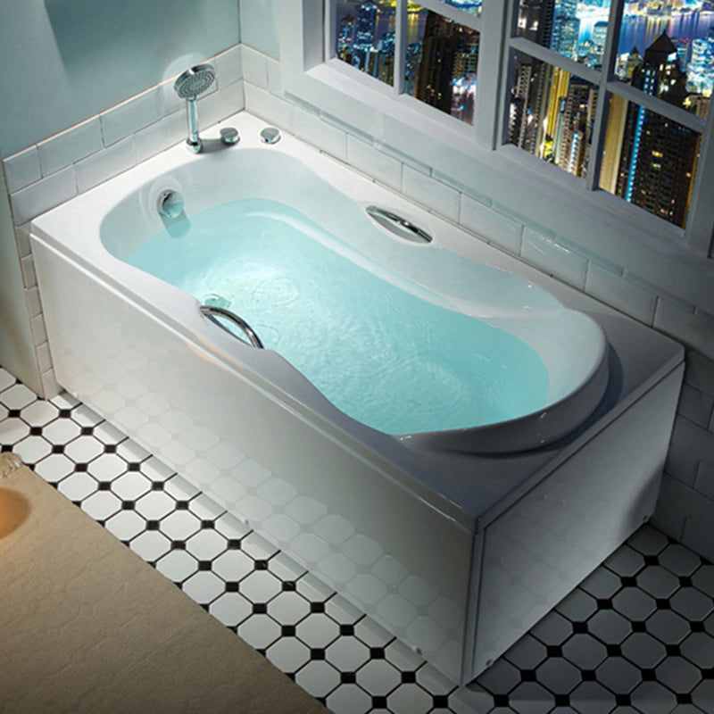 Modern Rectangular White Bathtub Back to Wall with Drain Bath Tub