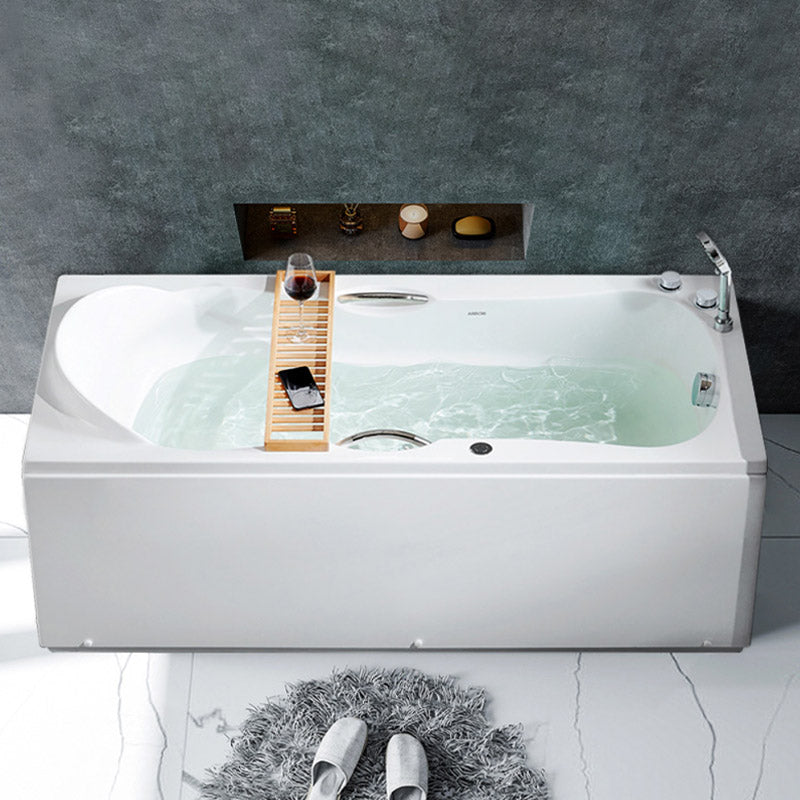 Modern Corner White Bathtub Acrylic Rectangle Back to Wall with Drain Bath Tub