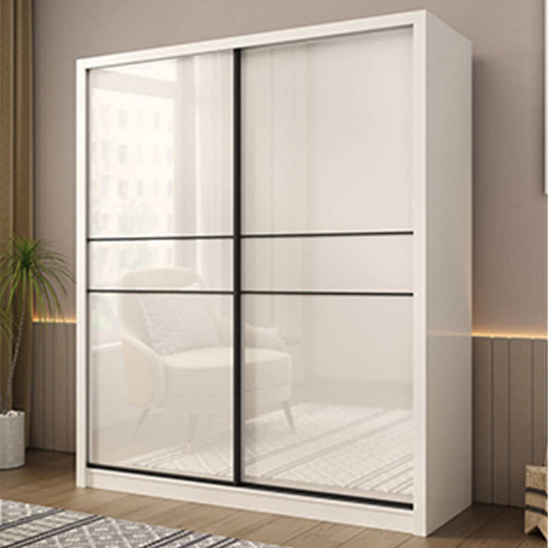 Sliding Door Wardrobe Closet White Wood Wardrobe Armoire with Shelves