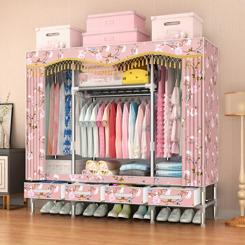 Steel Wardrobe Cabinet with Shelves Modern Wardrobe Armoire with Drawer