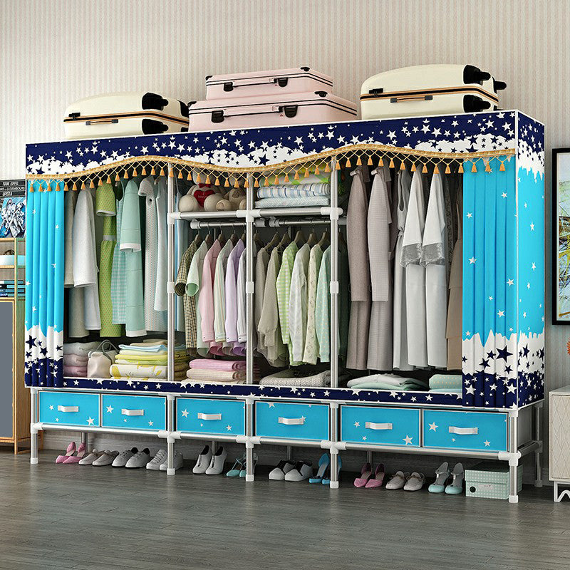 Steel Wardrobe Cabinet with Shelves Modern Wardrobe Armoire with Drawer