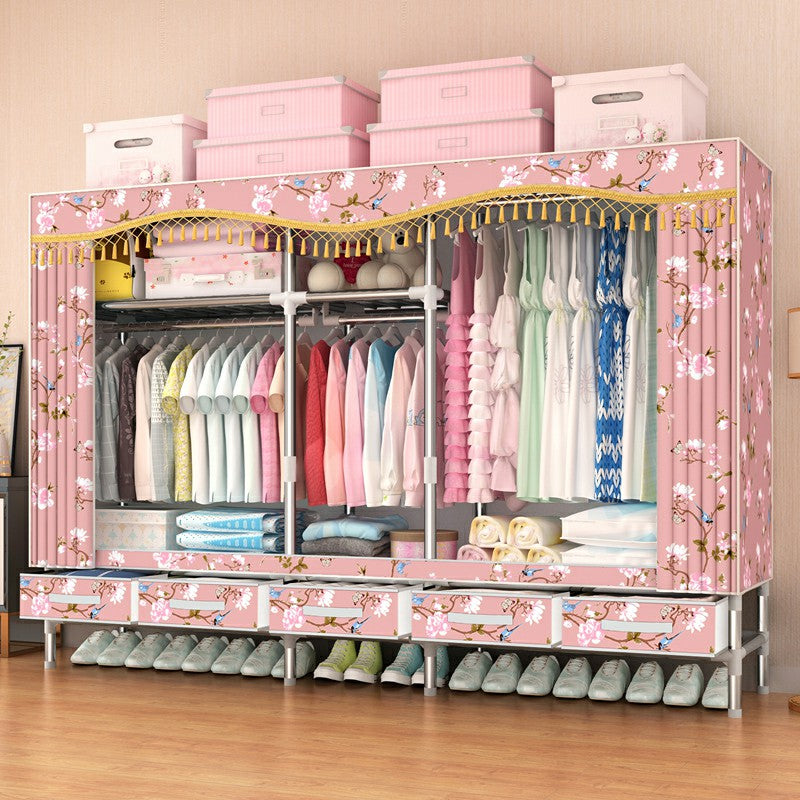 Steel Wardrobe Cabinet with Shelves Modern Wardrobe Armoire with Drawer