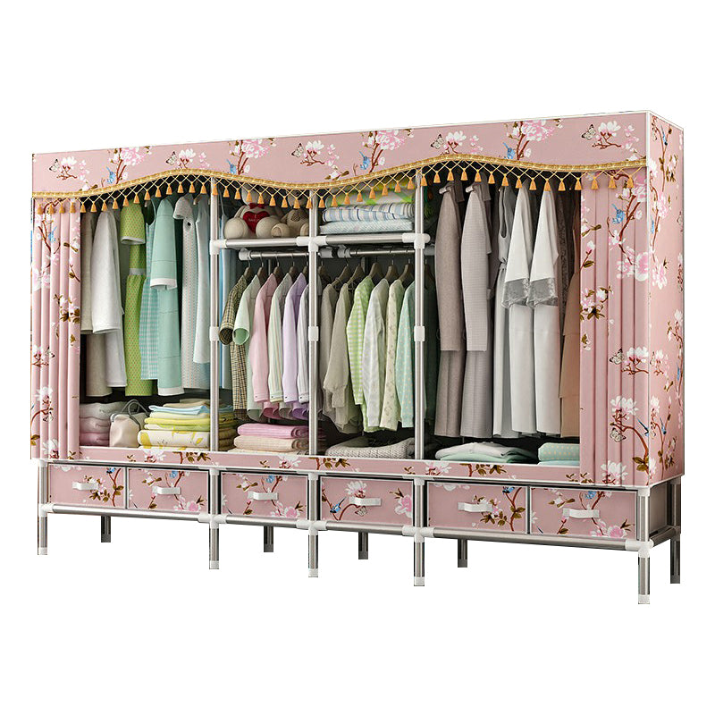 Steel Wardrobe Cabinet with Shelves Modern Wardrobe Armoire with Drawer