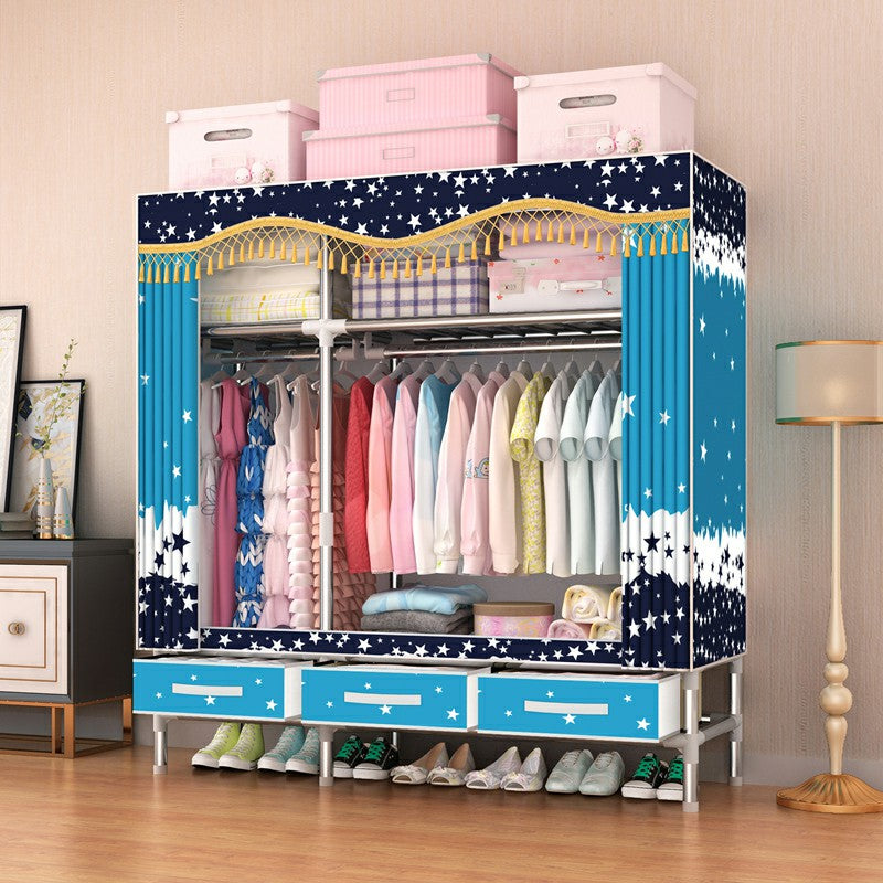 Steel Wardrobe Cabinet with Shelves Modern Wardrobe Armoire with Drawer