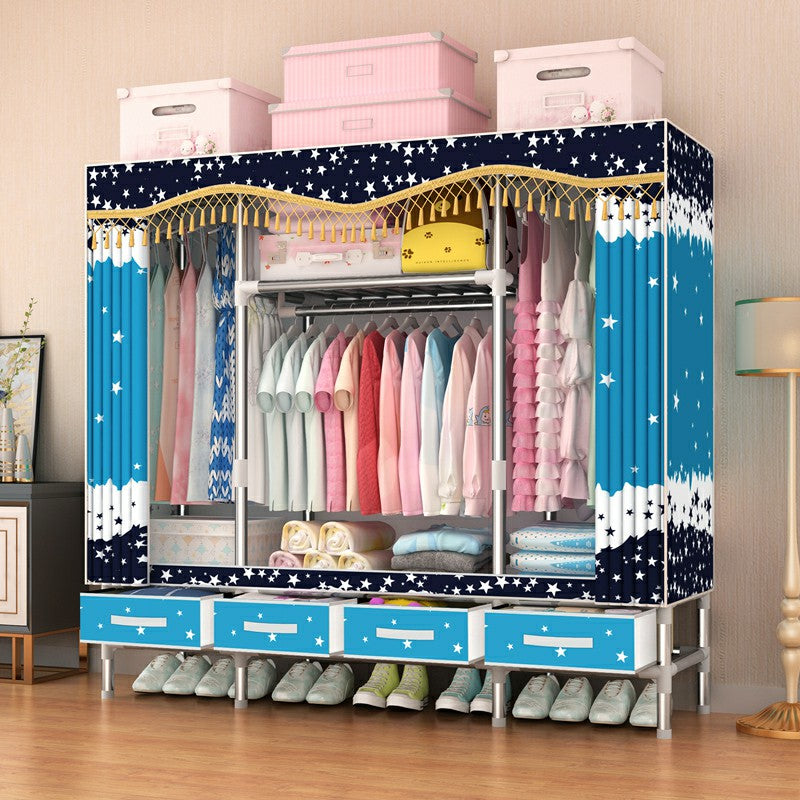 Steel Wardrobe Cabinet with Shelves Modern Wardrobe Armoire with Drawer