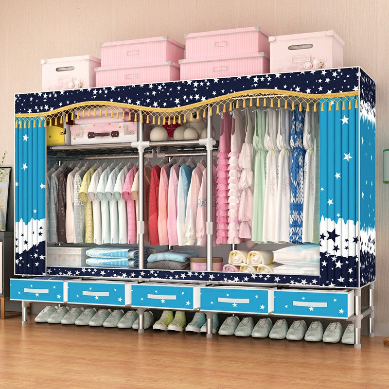 Steel Wardrobe Cabinet with Shelves Modern Wardrobe Armoire with Drawer