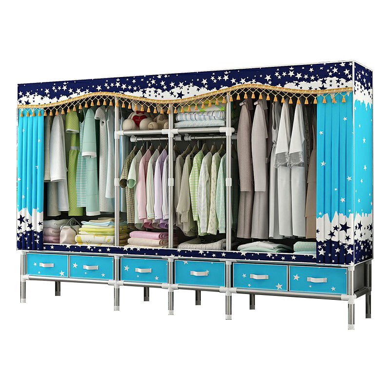 Steel Wardrobe Cabinet with Shelves Modern Wardrobe Armoire with Drawer