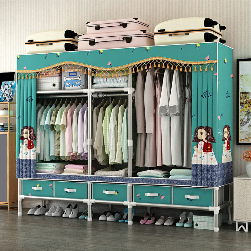 Steel Wardrobe Cabinet with Shelves Modern Wardrobe Armoire with Drawer