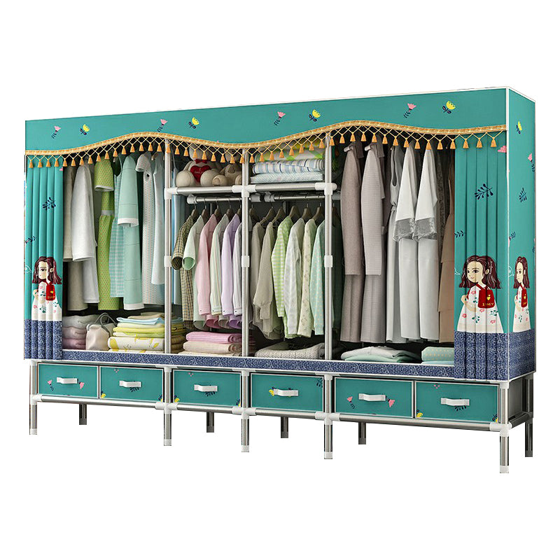 Steel Wardrobe Cabinet with Shelves Modern Wardrobe Armoire with Drawer