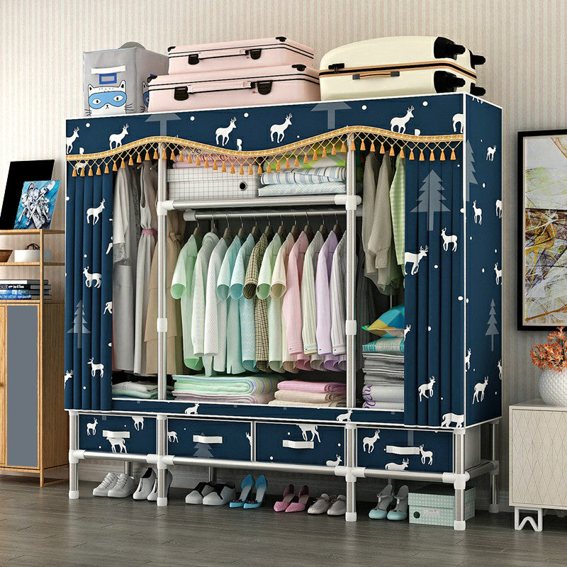 Steel Wardrobe Cabinet with Shelves Modern Wardrobe Armoire with Drawer