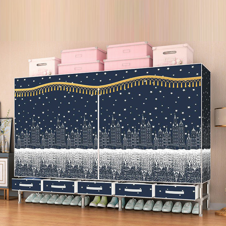 Steel Wardrobe Cabinet with Shelves Modern Wardrobe Armoire with Drawer