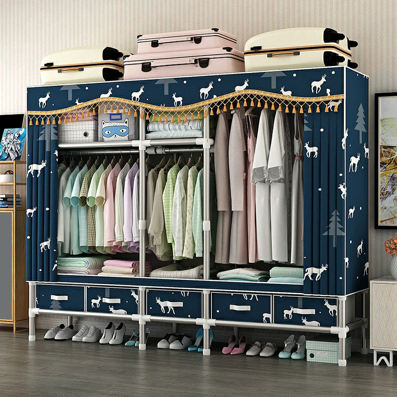 Steel Wardrobe Cabinet with Shelves Modern Wardrobe Armoire with Drawer