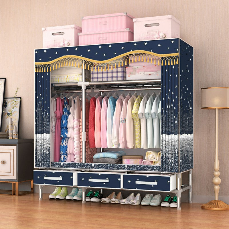 Steel Wardrobe Cabinet with Shelves Modern Wardrobe Armoire with Drawer