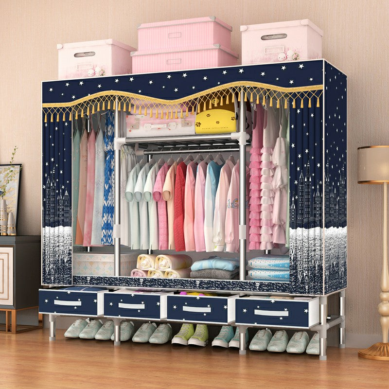 Steel Wardrobe Cabinet with Shelves Modern Wardrobe Armoire with Drawer