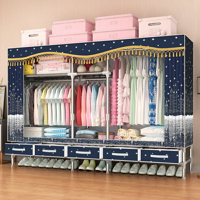 Steel Wardrobe Cabinet with Shelves Modern Wardrobe Armoire with Drawer