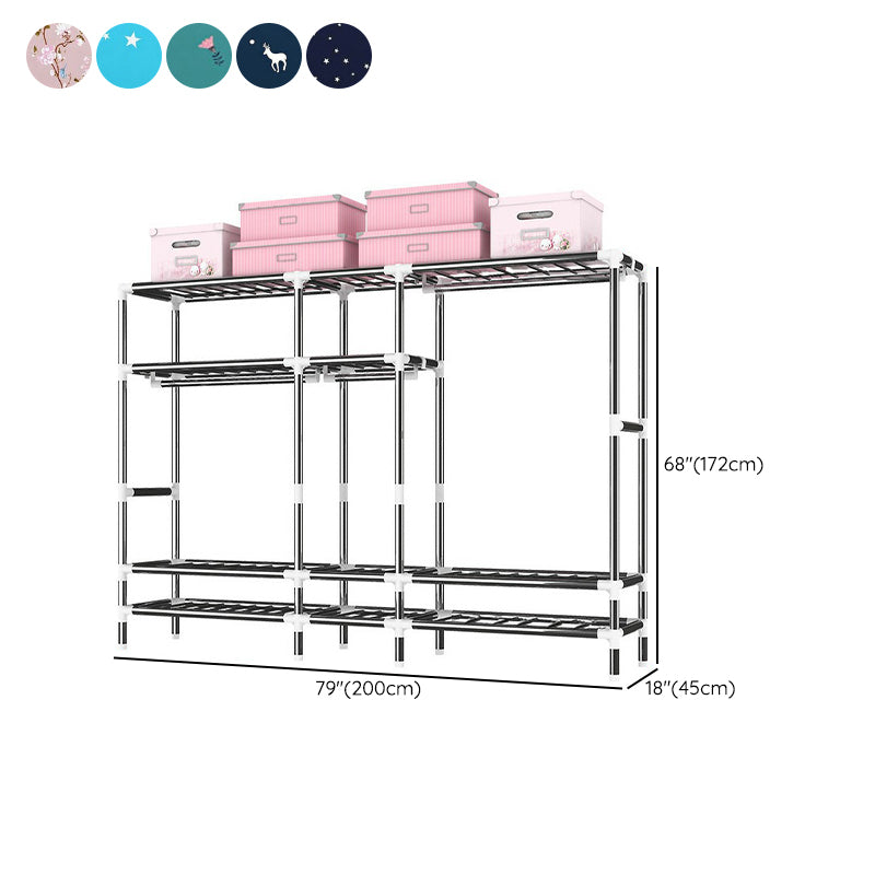 Steel Wardrobe Cabinet with Shelves Modern Wardrobe Armoire with Drawer