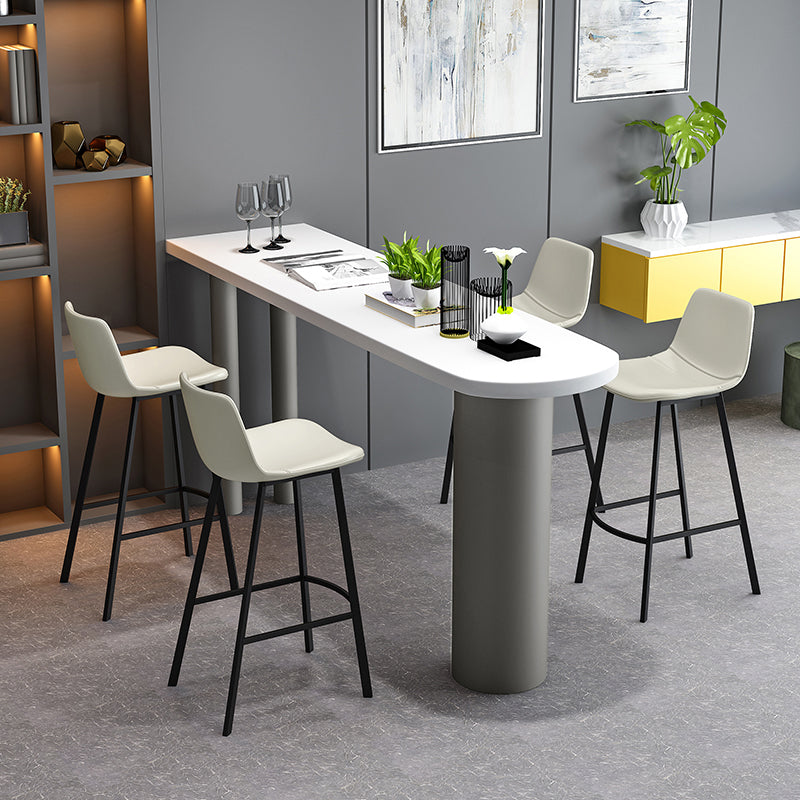 Contemporary White Bar Table Set 1/3/5 Pcs Stone Top Bar Table and Leather Stools