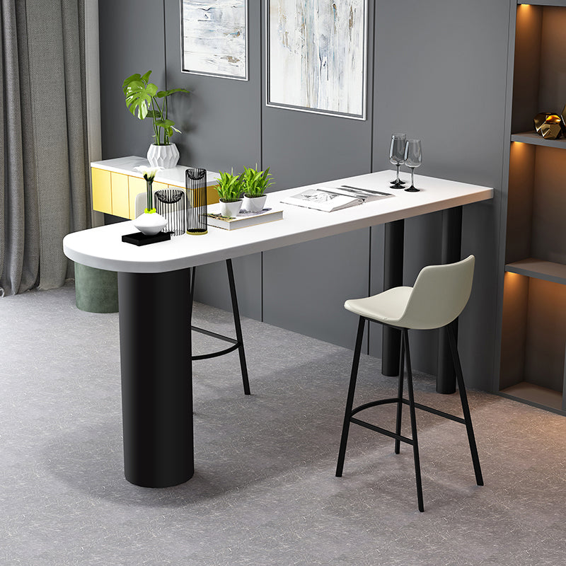 Contemporary White Bar Table Set 1/3/5 Pcs Stone Top Bar Table and Leather Stools