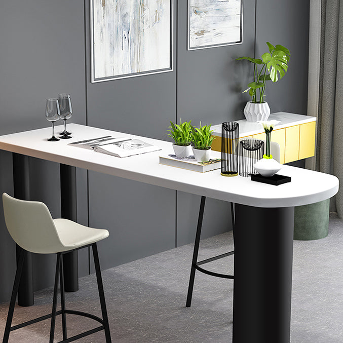 Contemporary White Bar Table Set 1/3/5 Pcs Stone Top Bar Table and Leather Stools