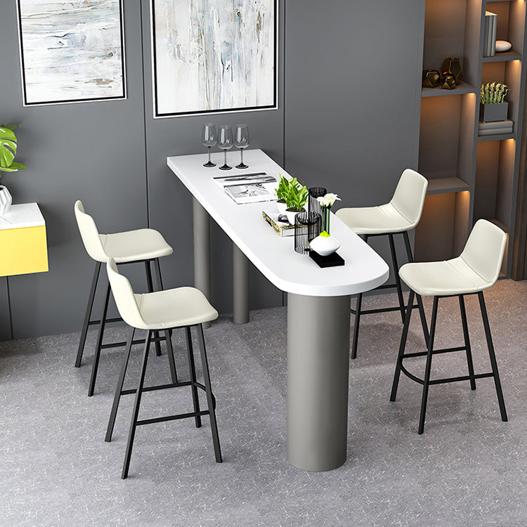 Contemporary White Bar Table Set 1/3/5 Pcs Stone Top Bar Table and Leather Stools
