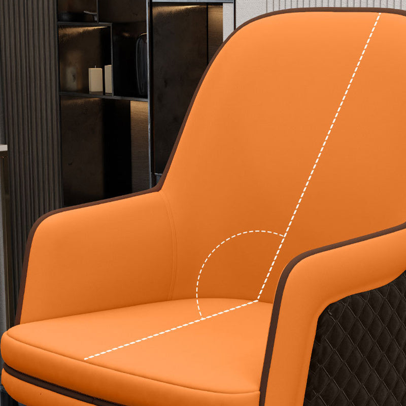 Glam Style Parsons Arm Chair Leather Dining Chair for Living Room