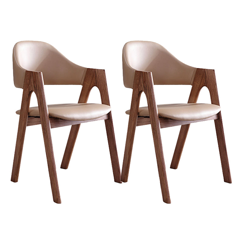 Open Back Dining Side Chair Solid Wood Dining Chair in Brown