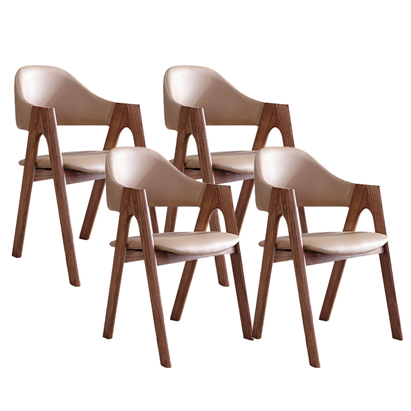 Open Back Dining Side Chair Solid Wood Dining Chair in Brown