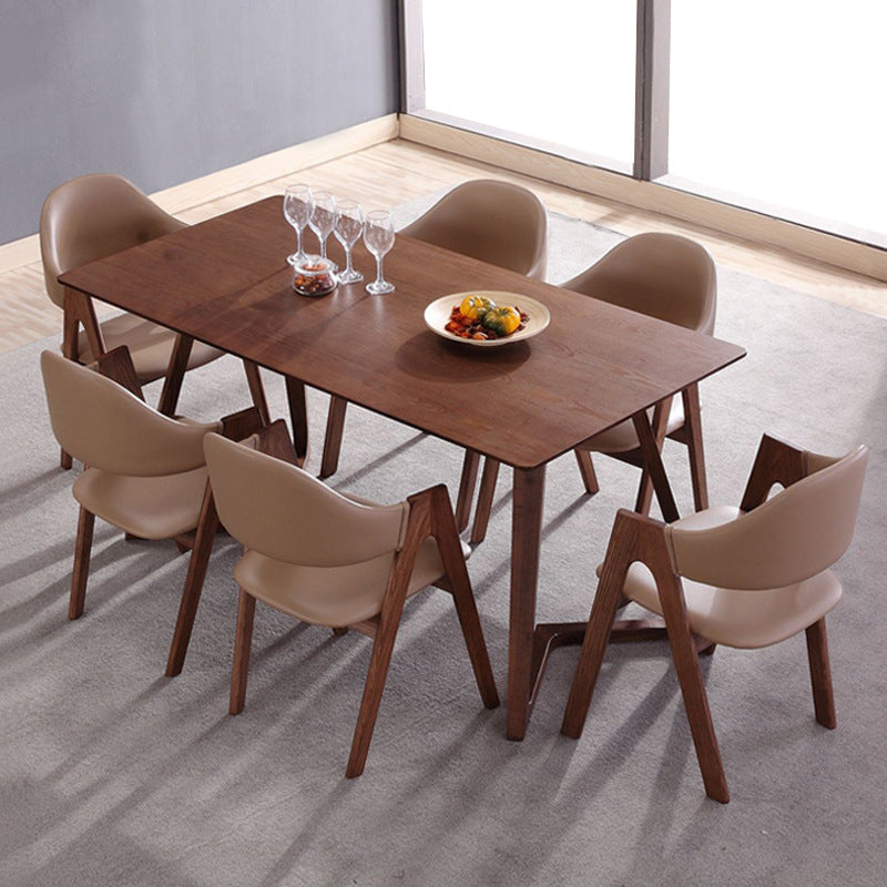 Open Back Dining Side Chair Solid Wood Dining Chair in Brown