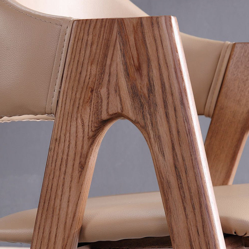 Open Back Dining Side Chair Solid Wood Dining Chair in Brown