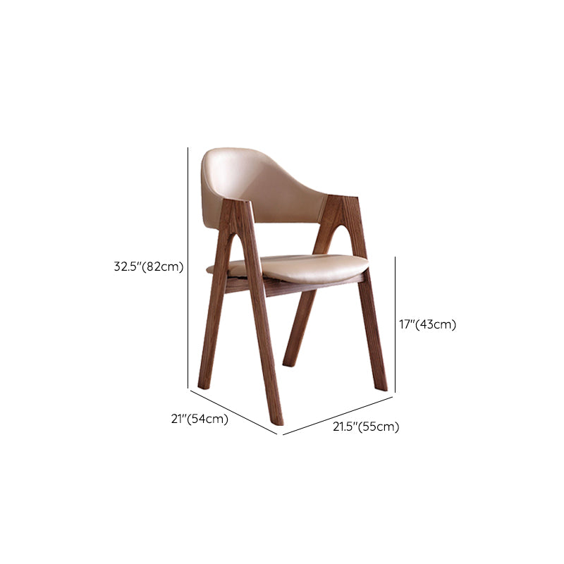 Open Back Dining Side Chair Solid Wood Dining Chair in Brown