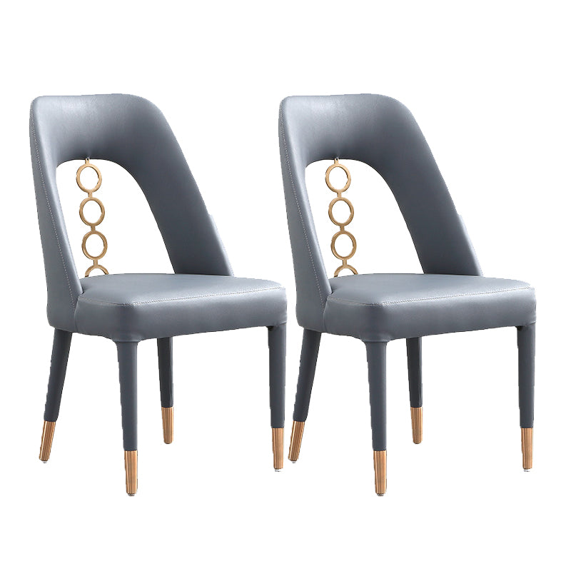 Faux Leather Home Dining Chair Open Back Dining Side Chair in Gray