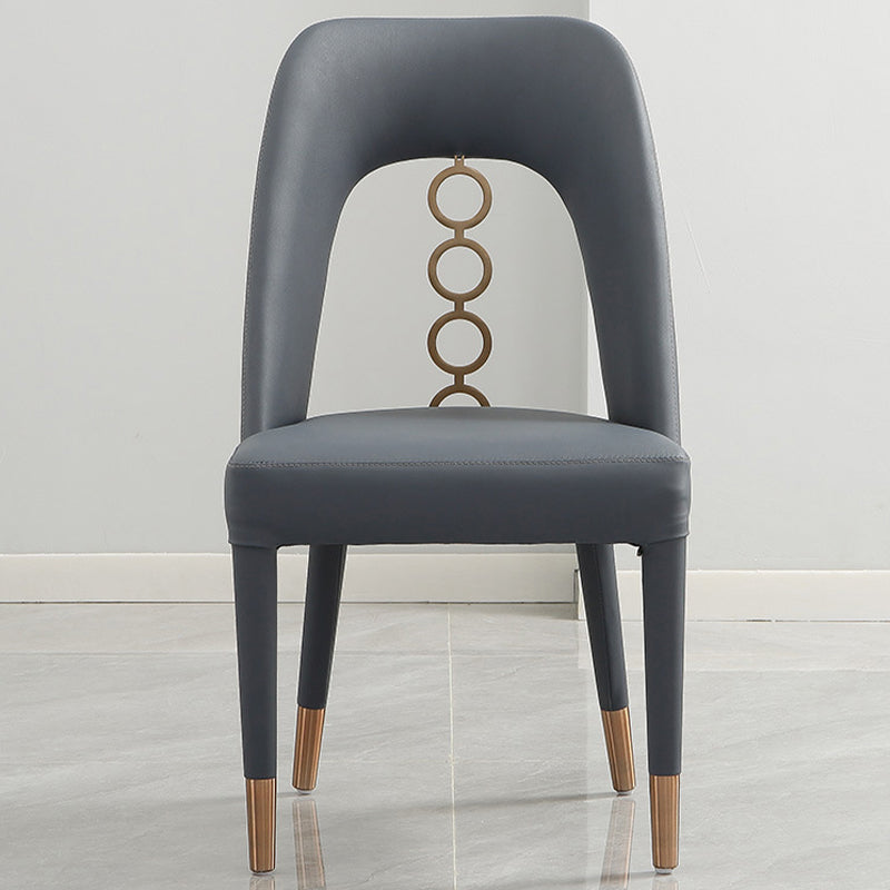 Faux Leather Home Dining Chair Open Back Dining Side Chair in Gray