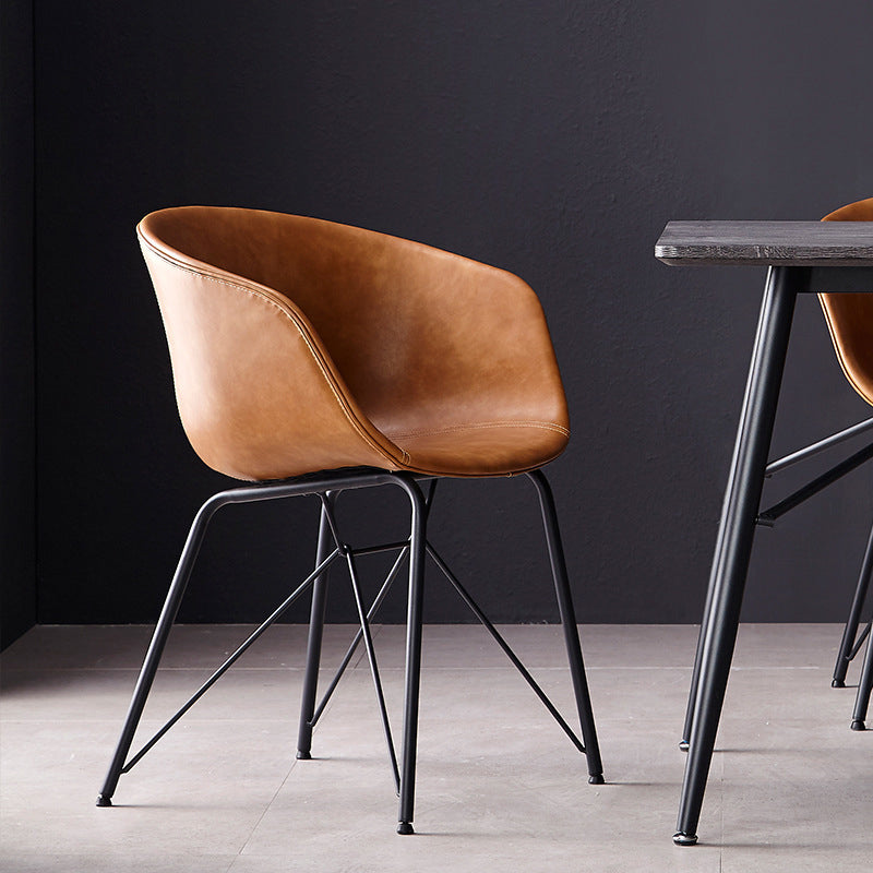 Modern Arm Chair Leather Indoor Dining Chair with Metal Frame