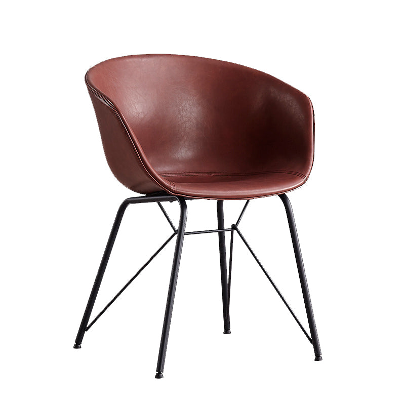 Modern Arm Chair Leather Indoor Dining Chair with Metal Frame